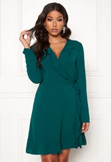 wrap-frill-mini-dress-forest-green