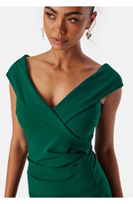 Goddiva Bardot Pleat Maxi Split Dress