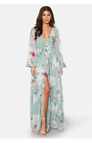 Goddiva Floral Long Sleeve Chiffon Maxi Dress