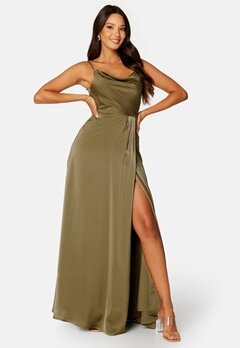 Bubbleroom Occasion Marion Waterfall Gown Olive green bubbleroom.se