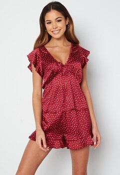 BUBBLEROOM Roxana satin pyjama set Wine-red / Dotted bubbleroom.se