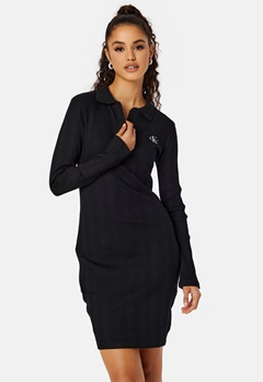 Calvin Klein Jeans Badge Polo Collar Rib Dress BEH CK Black bubbleroom.se