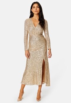 FOREVER NEW Rylie Sequin Cut Out Dress Soft Gold bubbleroom.se