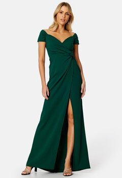 Goddiva Bardot Knot Front Maxi Dress Emerald bubbleroom.se