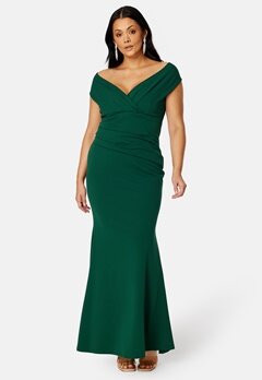 Goddiva Curve Bardot Pleat Maxi Dress Emerald bubbleroom.se