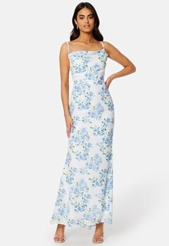 Goddiva Floral Chiffon Cowl Neck Maxi Dress Blue bubbleroom.se