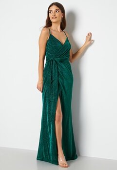 Goddiva Glitter Wrap Front Maxi Dress Emerald bubbleroom.se