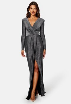 Goddiva Long Sleeve Glitter Maxi Dress Black/Silver bubbleroom.se