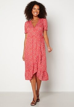 Happy Holly Evie puff sleeve wrap dress Red / Patterned bubbleroom.se