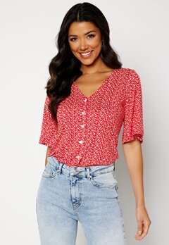 Happy Holly Malini button frill top Red / Floral bubbleroom.se