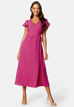 ONLY Naomi S/S Midi Wrap Dress Very Berry AOP:Dots bubbleroom.se