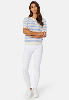 SELECTED FEMME Alby SS Knit O-Neck Birch Stripes:BLUE H bubbleroom.se