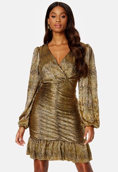 VILA Racoon L/S V-Neck Regular Dress Black Gold Foil bubbleroom.se