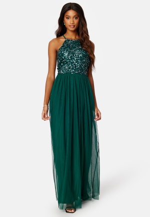 Billede af AngelEye High Neck Sequin Maxi Dress Emerald L (UK14)