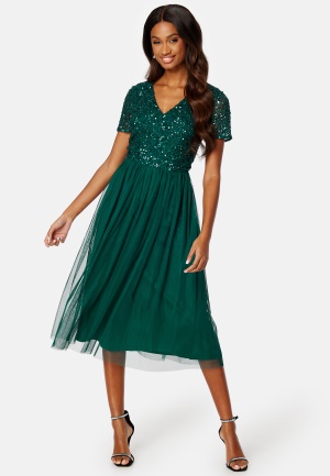 Billede af AngelEye Short Sleeve Sequin Embellished Midi Dress Emerald XL (UK16)