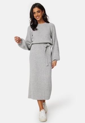 Bilde av Bubbleroom Round Neck Rib Knitted Midi Dress Grey Melange 2xl