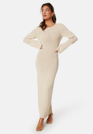 BUBBLEROOM Ayra Fine Knitted Maxi Dress Light beige XL