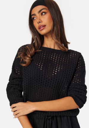 Image of BUBBLEROOM Crochet Knitted Long Sleeve Top Black L