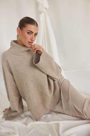 Image of BUBBLEROOM Betina Turtleneck Sweater Beige melange XL