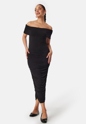 Läs mer om BUBBLEROOM Off Shoulder Midi Dress Black XL