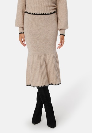 Bilde av Bubbleroom Contrast Edge Knitted Skirt Beige Melange Xs