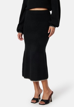 Bilde av Bubbleroom Contrast Edge Knitted Skirt Black L