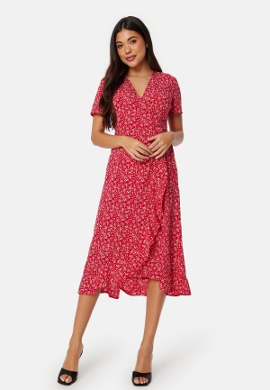 Bilde av Bubbleroom Flounce Midi Wrap Dress Red/patterned 2xl