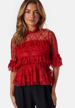 Läs mer om BUBBLEROOM Frill Lace Blouse Red 38