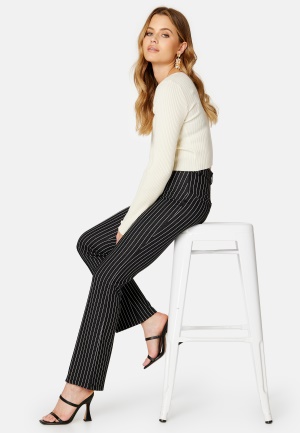 Bilde av Bubbleroom Soft Flared Suit Trousers Black/striped S