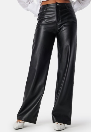 Läs mer om BUBBLEROOM Straight PU Trousers Black 34