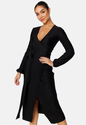 Bilde av Bubbleroom Pleated Wrap Midi Dress Black S