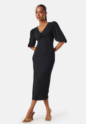 Läs mer om BUBBLEROOM Structure Puff Sleeve Dress Black XS