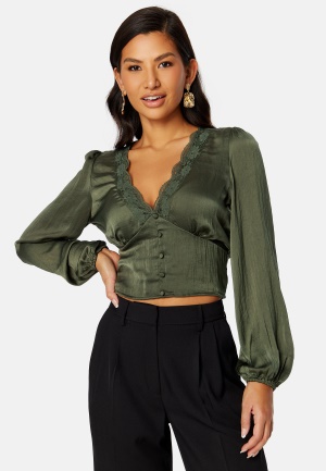 BUBBLEROOM Lucinda satin blouse Dark green 40