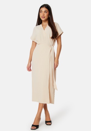 BUBBLEROOM V-neck Short Sleeve Wrap Dress Light beige XL