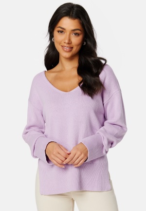 BUBBLEROOM Maya v-neck slit sweater Lilac XS