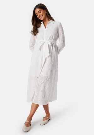 BUBBLEROOM Belted Broderie Anglaise Shirt Dress White 40