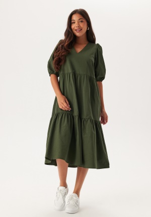 Läs mer om BUBBLEROOM Midi Puff Sleeve Dress Khaki green L