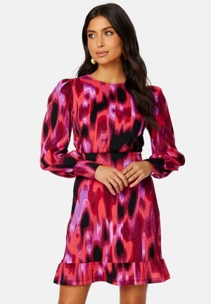 BUBBLEROOM Nabila puff sleeve dress Pink / Patterned 2XL