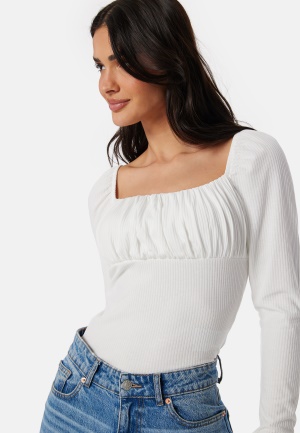 BUBBLEROOM Rushed Square Neck Long Sleeve Top White L