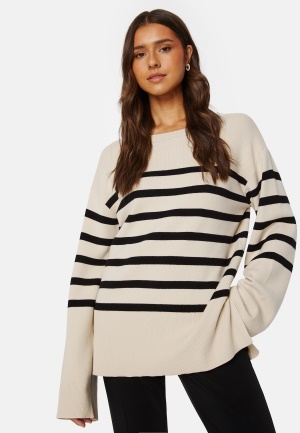 Bilde av Bubbleroom Oversized Striped Knitted Sweater Beige/striped M
