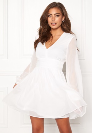 Bubbleroom Occasion Tie Back L/S Chiffon Dress White 44