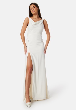 Bubbleroom Occasion Waterfall Twist Shoulder Gown White 42