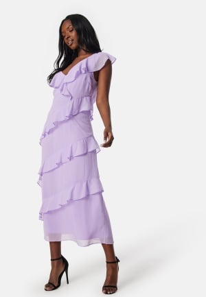 Läs mer om Bubbleroom Occasion Frill Chiffon Midi Dress Light lilac L