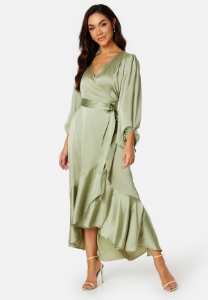 Läs mer om Bubbleroom Occasion Gilda Wrap Dress Olive green XS
