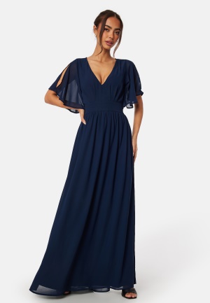 Bubbleroom Occasion Butterfly sleeve chiffon gown Navy 48