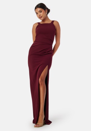 Läs mer om Bubbleroom Occasion Square neck slit maxi dress XS