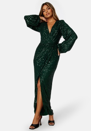 Läs mer om Bubbleroom Occasion Leija Sparkling Gown Dark green M