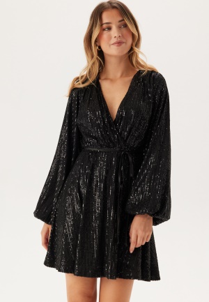 Läs mer om Bubbleroom Occasion Sequin Balloon Sleeve Dress Black 2XL