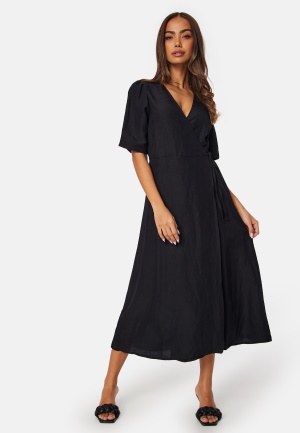 Läs mer om BUBBLEROOM Linen Blend Wrap Dress Black XL