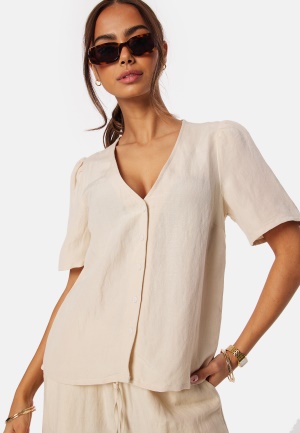 Läs mer om BUBBLEROOM Linen Blend Blouse Light beige M